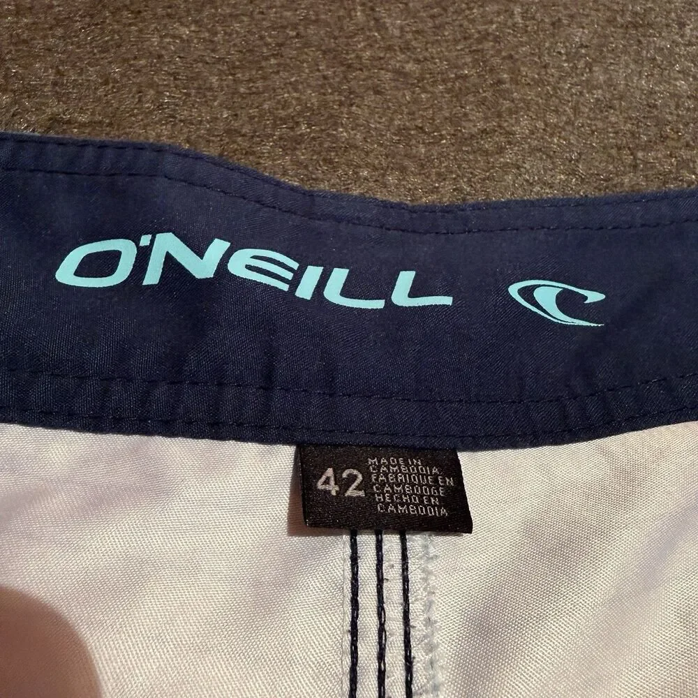 ONeill Mens Swim Trunks Size 42 Blue Black Swimwear Shorts Striped Pocket